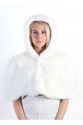 White Rex Fur Cape with Hood